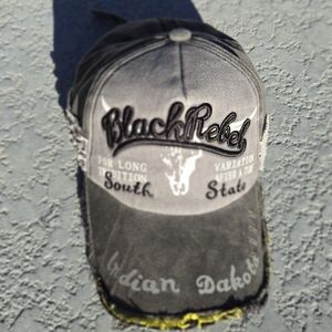 Black Rebel Embroidered Baseball Cap Hat Adjustable Distressed Cotton